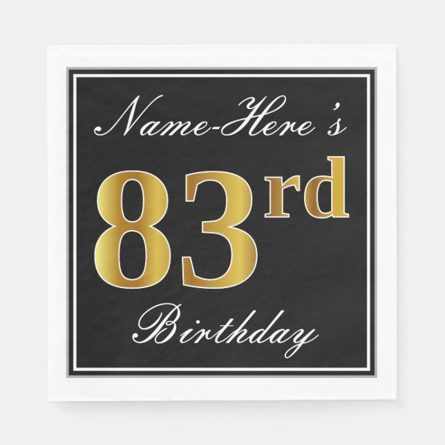 Serviette En Papier Elégant, Faux Gold 83ème anniversaire + Nom person (Devant)