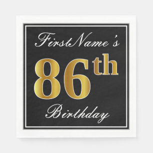 Serviette En Papier Elégant, Faux Gold 86e anniversaire + Nom personna