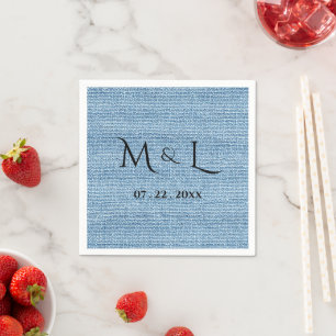 Serviette En Papier Élégant Faux Lin Date Monogram Mariage