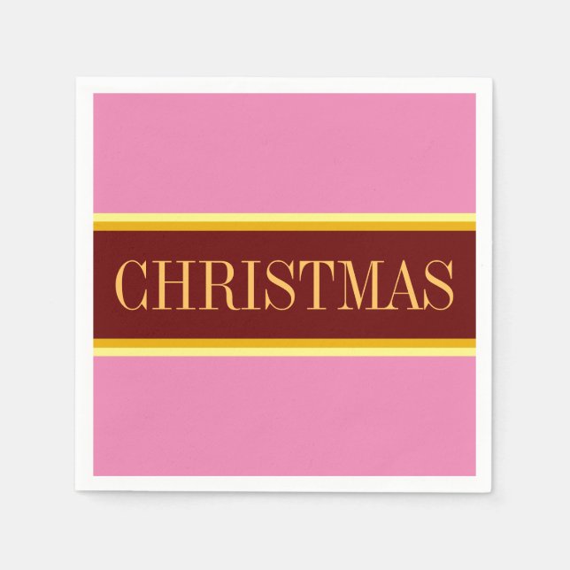 Serviette En Papier Élégant Festif Rose Rouge Blanc NOËL Stripes (Devant)