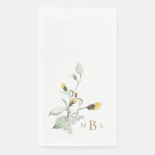 Serviette En Papier Élégant feuillage et monogramme Mariage floral jau