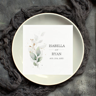 Serviette En Papier Élégant Feuille Botanique Mariage Gold Green