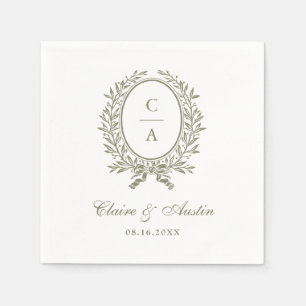 Serviette En Papier Elégant Feuille d'olive Wreath Vintage mariage Sag