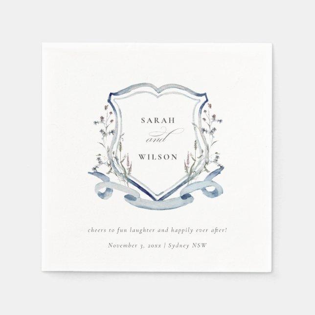 Serviette En Papier Elégant Fleur sauvage d'aquarelle bleu Mariage Cre (Devant)
