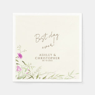 Serviette En Papier Élégant Fleur sauvage moderne Mariage off-White