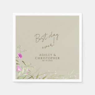 Serviette En Papier Élégant Fleur sauvage moderne Taupe Mariage