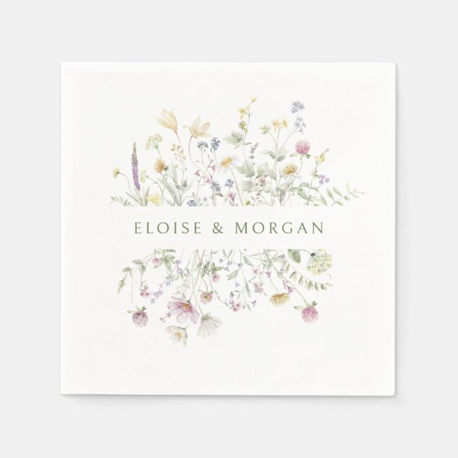 Serviette En Papier Élégant Fleur sauvage Pastel Soft Mariage botaniqu (Devant)