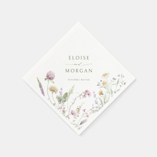 Serviette En Papier Élégant Fleur sauvage Pastel Soft Mariage botaniqu (Coin)