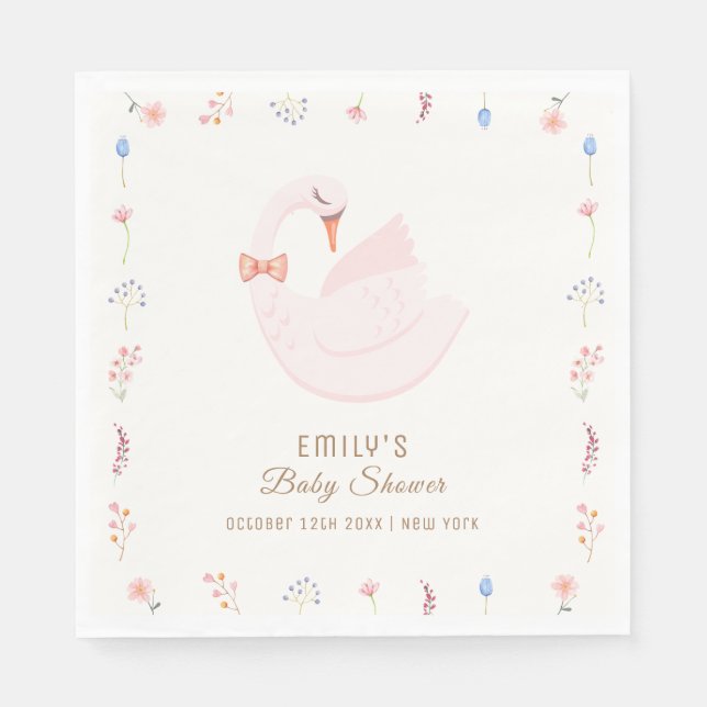 Serviette En Papier Élégant Fleur sauvage Princesse Swan Girl Baby sho (Devant)