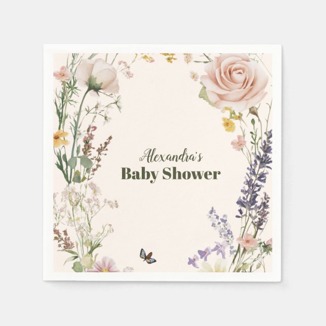 Serviette En Papier Elégant Fleur sauvage rose Baby shower Boho rustiq (Devant)