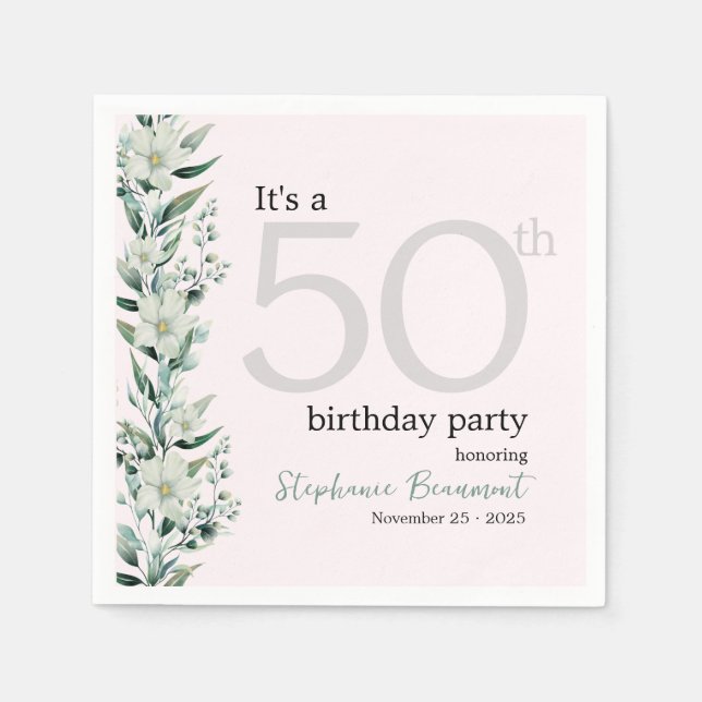 Serviette En Papier Elégant Fleur sauvage rose Surprise 50e anniversai (Devant)