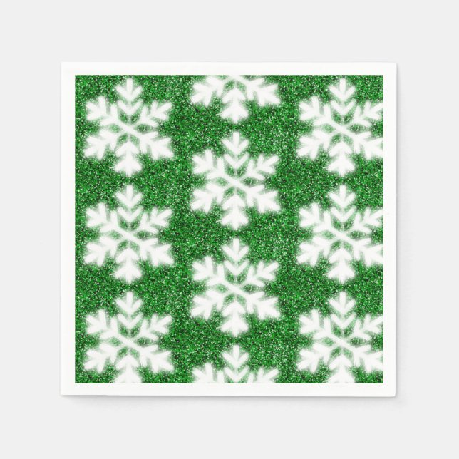 Serviette En Papier Élégant flocon de neige verdoyant à parties scinti (Devant)
