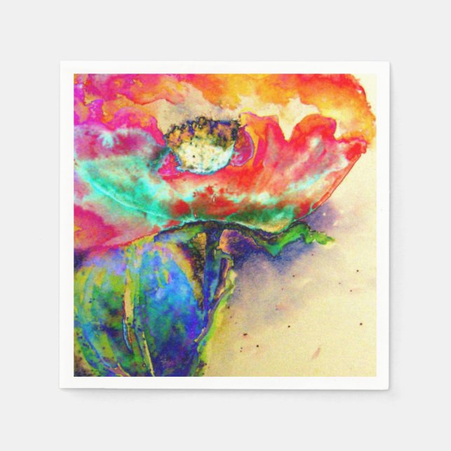 Serviette En Papier Elégant floral abstrait Pavot aquarelle (Devant)