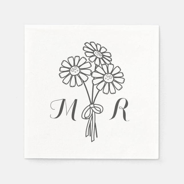 Serviette En Papier Élégant floral blanc marguerites Monogram Mariage (Devant)