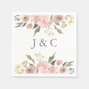 Serviette En Papier Élégant Floral Blush Peony rose Mariage