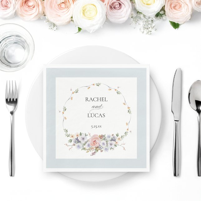 Serviette En Papier Élégant floral boho aquarelle pastel (Créateur téléchargé)