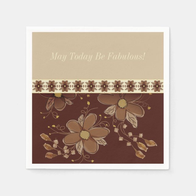 Serviette En Papier Élégant floral Brown (Devant)