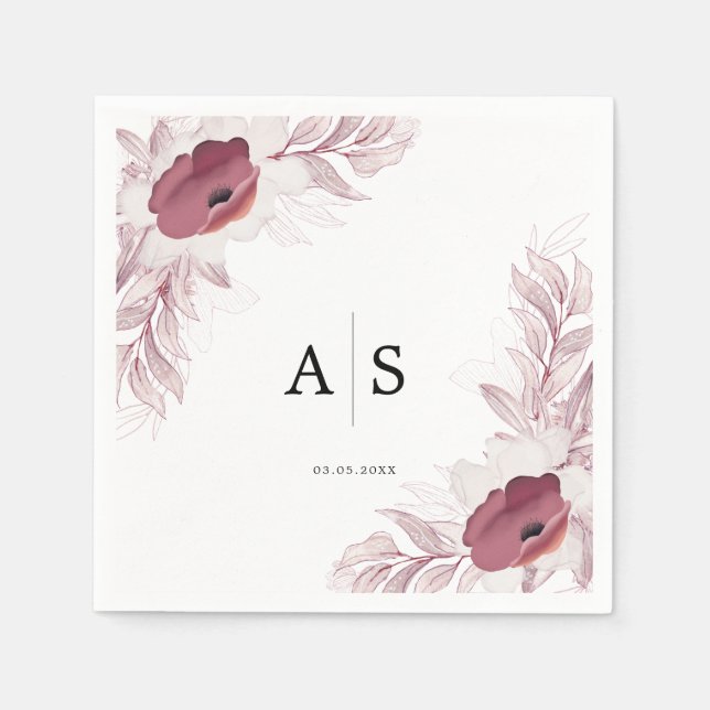 Serviette En Papier Elegant floral Burgunder (Devant)