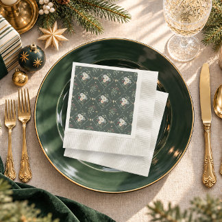 Serviette En Papier Élégant floral d'hiver vert foncé Noël