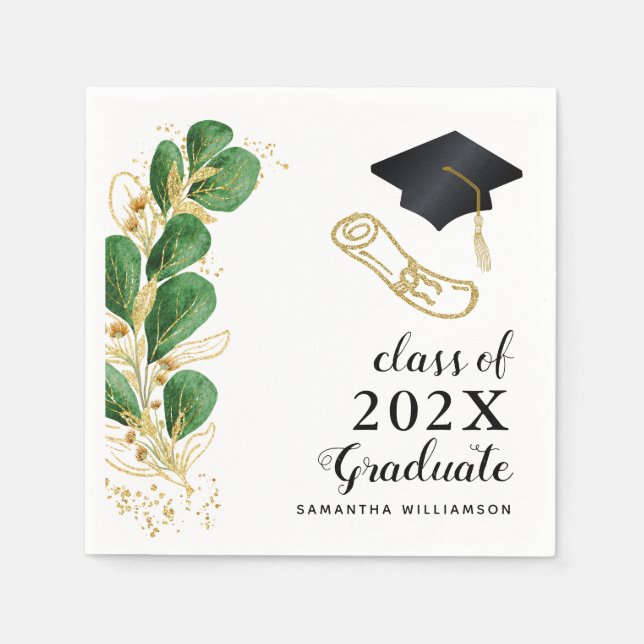Serviette En Papier Élégant Floral Greenery Classe de 2025 Graduation (Devant)