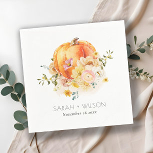 Serviette En Papier Élégant Floral Orange Automne Citrouille Mariage