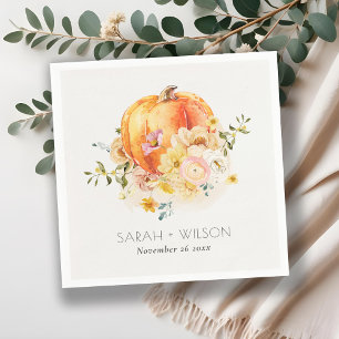 Serviette En Papier Élégant Floral Orange Automne Citrouille Mariage