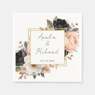 Serviette En Papier Elegant Floral Personalized Wedding Napkins