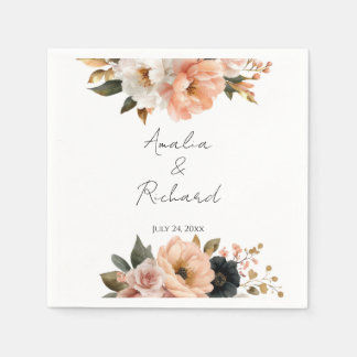 Serviette En Papier Elegant Floral Personalized Wedding Napkins