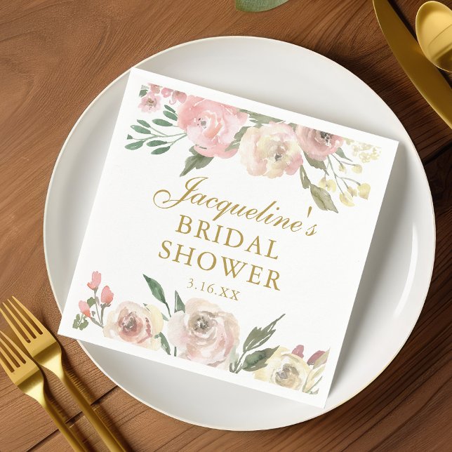 Serviette En Papier Élégant floral rose personnalisé Shower de mariage (Créateur téléchargé)