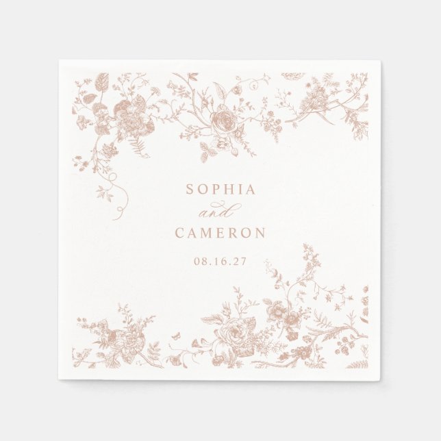 Serviette En Papier Élégant Floral Vintage Botanique Blush Mariage (Devant)