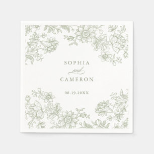 Serviette En Papier Élégant Floral Vintage Botanique Mariage vert