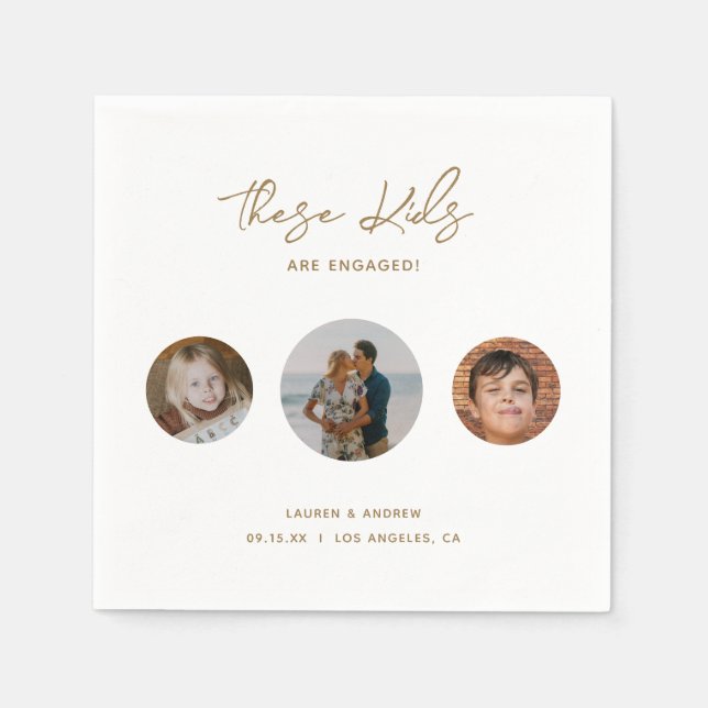 Serviette En Papier Elegant Funny Gold Kids Photo Engagement Party (Devant)