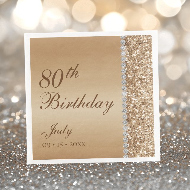 Serviette En Papier Elégant Gold 80e anniversaire (Créateur téléchargé)