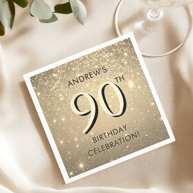 Serviette En Papier Elégant Gold 90e anniversaire (Créateur téléchargé)