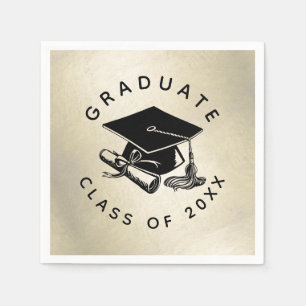 Serviette En Papier Élégant Gold Black Grad Diplôme Casquette Classe d