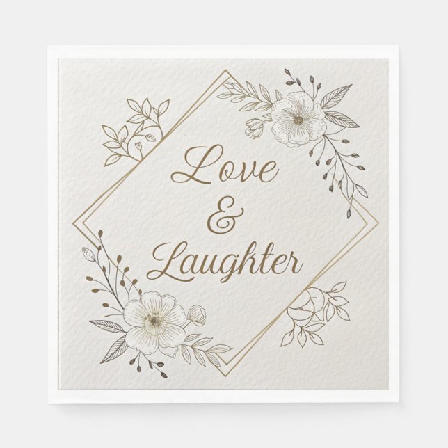Serviette En Papier Elegant Gold Calligraphy “Love & Laughter”  (Devant)