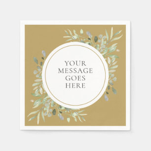 Serviette En Papier Elégant Gold Green Foliage Eucalyptus