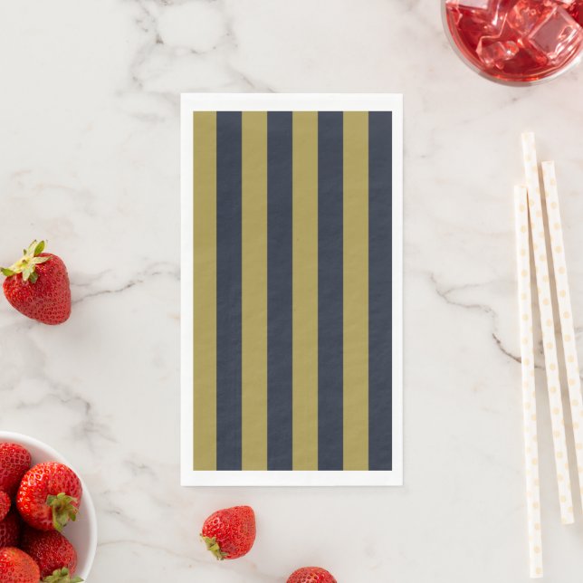 Serviette En Papier Elégant Gold & Navy Blue Vertical Stripes (En situation)