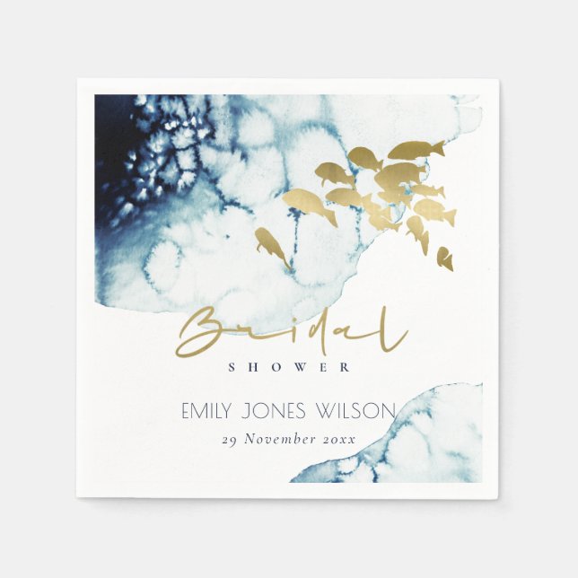 SERVIETTE EN PAPIER ELÉGANT GOLD NAVY SOUS-MARINE FÊTE DES MARIÉES POI (Devant)