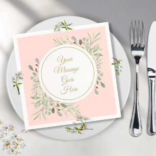 Serviette En Papier Élégant Gold Script Blush Pink Greenery