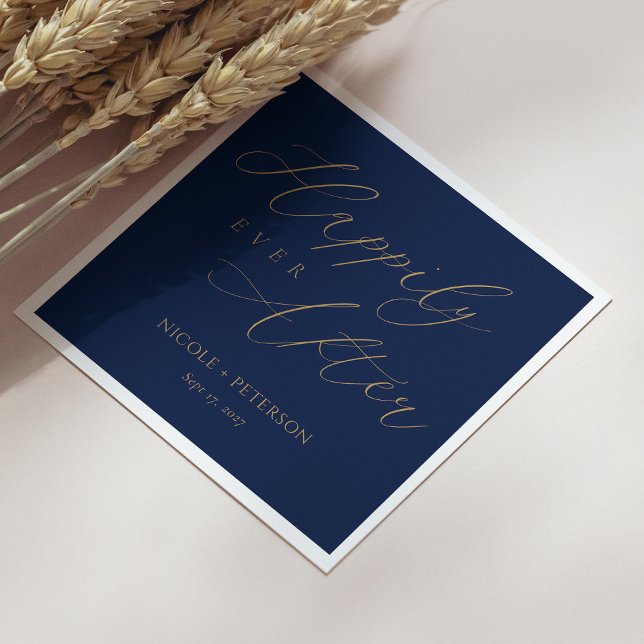 Serviette En Papier Élégant Gold Script Marine Blue Mariage Napkins (Personalized Elegant Gold Script Navy Blue Wedding Napkins)