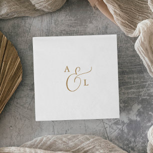 Serviette En Papier Elegant Gold Script Monogram Wedding Napkins
