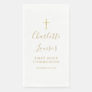 Serviette En Papier Élégant Gold Script Première Sainte Communion