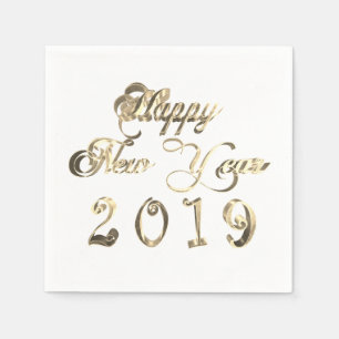 Serviette En Papier Elégant Golden Happy New Year 2019 Faux Gold Chic