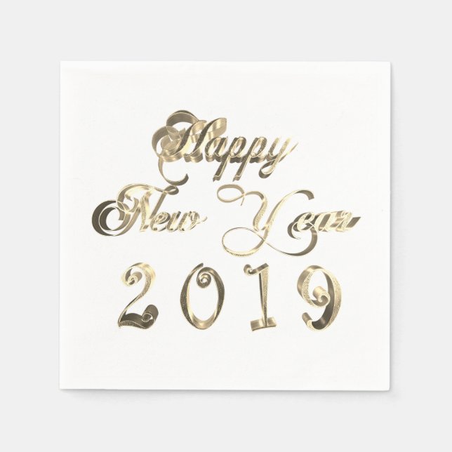 Serviette En Papier Elégant Golden Happy New Year 2019 Faux Gold Chic (Devant)