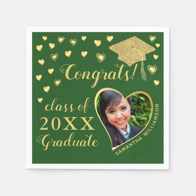 Serviette En Papier Élégant Green and Gold 2025 Graduation (Devant)