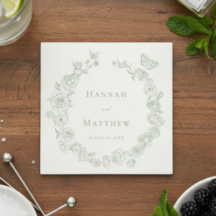 Serviette En Papier Élégant Green Chinoiserie Bird Crest Mariage