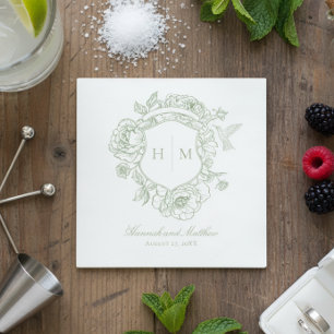 Serviette En Papier Élégant Green Chinoiserie Bird Crest Mariage