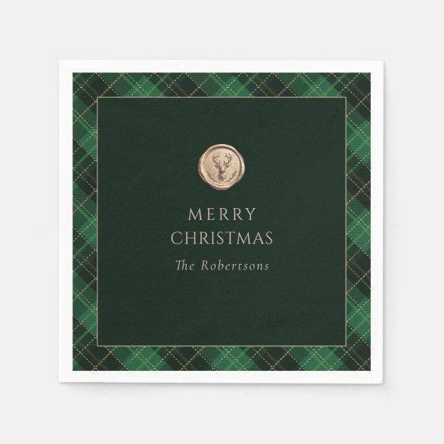 Serviette En Papier Elegant Green Plaid Merry Christmas Holiday Party  (Devant)