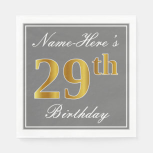 Serviette En Papier Elégant Grey, Faux Gold 29e anniversaire; Nom pers